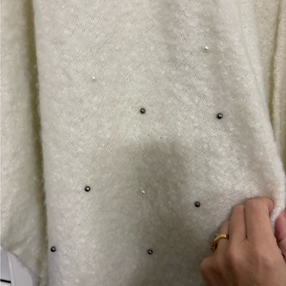 NWT INC Embellished Ivory Fringed Shrug/Topper - Picture 4 of 5